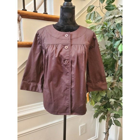 New Additions Women Brown Cotton Long Sleeve Buttons Front Jacket Blazer Size S - Picture 1 of 12